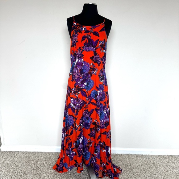 Free People Floral Maxi Dress Spaghetti Strap Backless Long Swing Dress Size 6 - Picture 7 of 12